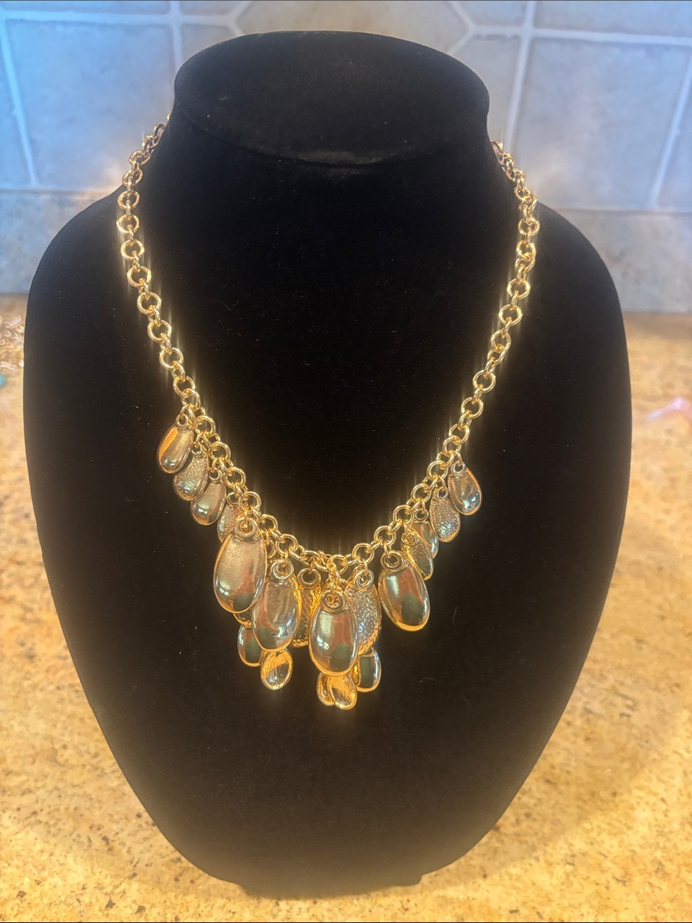 Gold-Tone Iridescent Teardrop Statement Necklace - Women Jewelry